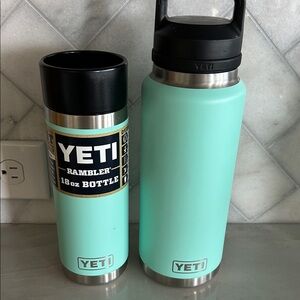 YETI Rambler 18oz Bottle plus YETI 36 oz Rambler Duo in Turquoise Light Blue